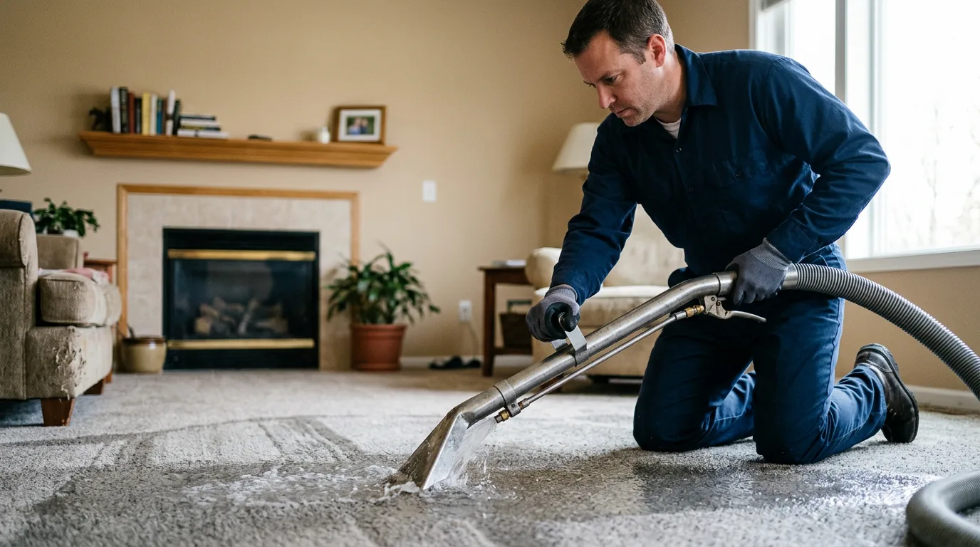 Water damage restoration technician working near Exeter, MO